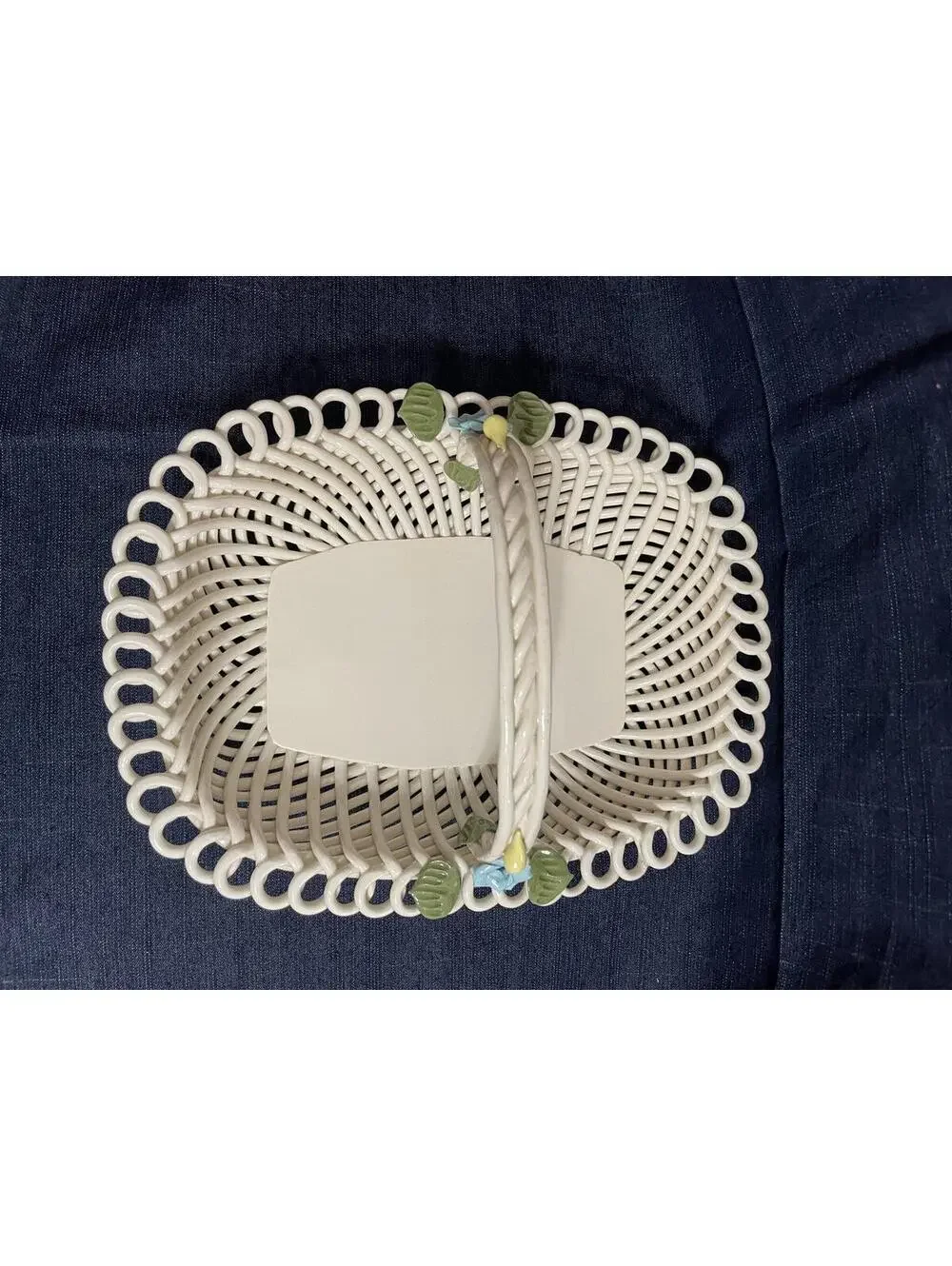 Capo di Monte style basket cottage core clutter core floral lattice handle sweet